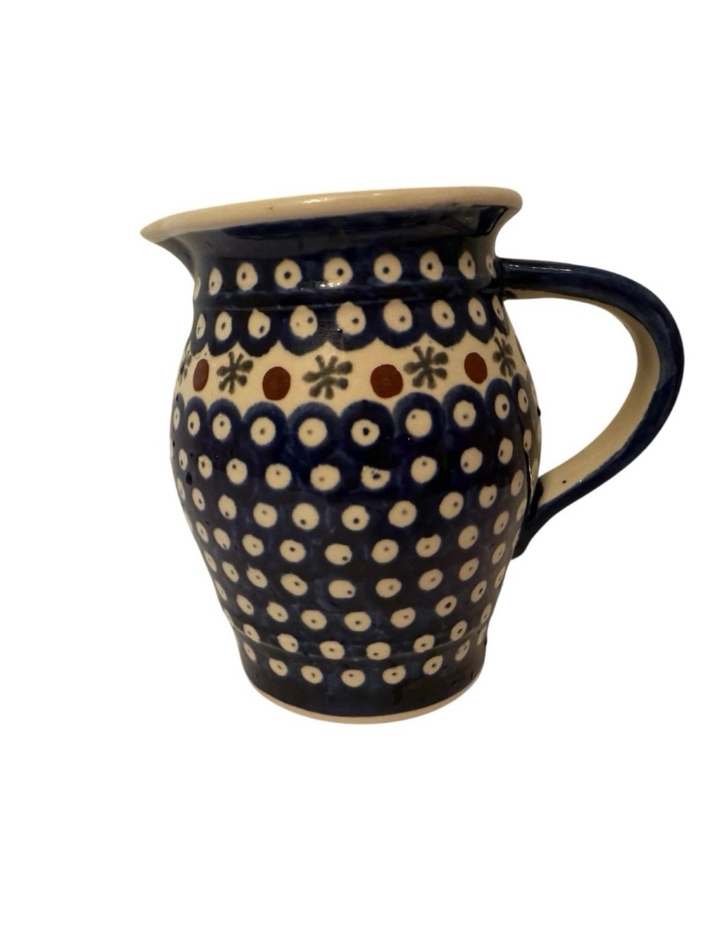 POLISH POTTERY PITCHER BLUE WHITE POLAND HANDMADE HOME DINING SERVE BOLESLAWIEC